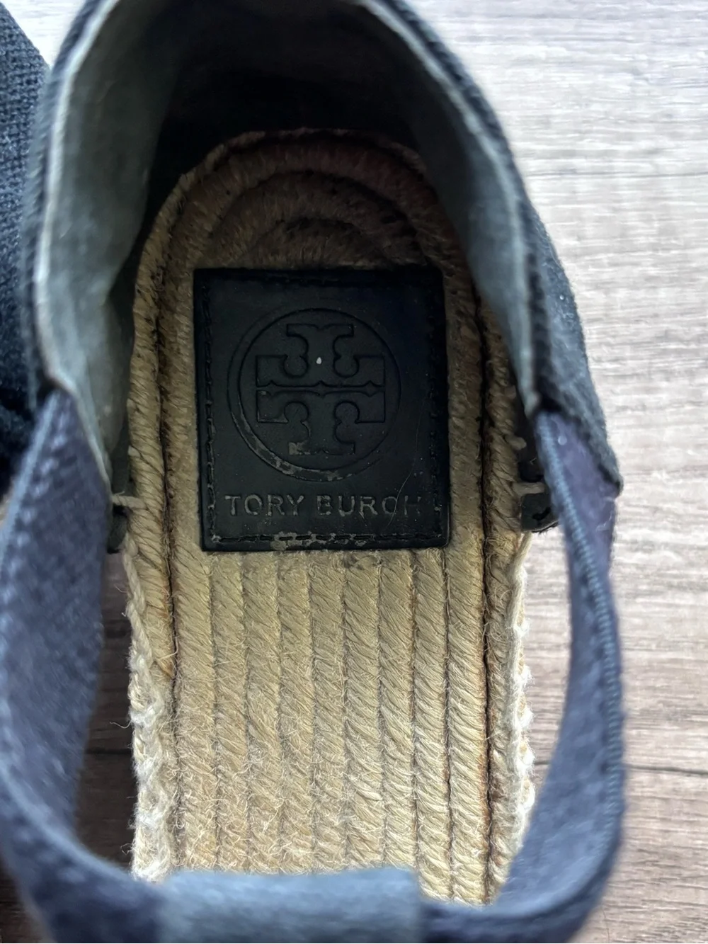 Tory Burch Black Canvas Espadrille Flats with Natural Jute Trim